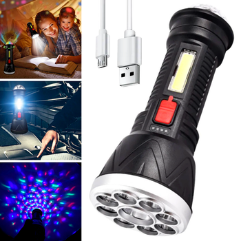Фонарь ручной 3в1 с дискошаром, USB-зарядкой и боковым светом, CL-W01