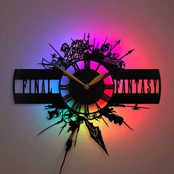 Настінний годинник Фінальна Фантазія 14 (Final Fantasy XIV) з LED-підсвіткою, FFXIV, FF14, культова відеогра, ігровий декор, подарунок геймеру