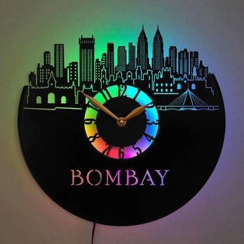 Настенные часы Бомбей Mumbai с LED-подсветкой Индия городской пейзаж архитектура путешествия туристический декор подарок путешественнику