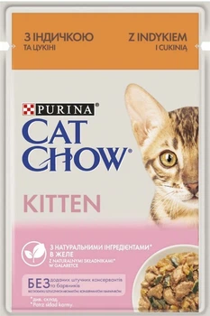 Влажный корм с индейкой и цуккини для котят (кусочки в желе) Cat Chow Kitten 85 г (7613036595001)