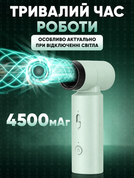 Фен бездротовий на акумуляторі Smart для укладки і сушки волосся з насадками дифузором концентратором 4500 mAh 55 W з зарядкою від USB power bank 3 режими дорожній компактний портативний легкий для подорожей м'ятний