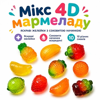 Жувальні желейні цукерки з начинкою мармелад Jelly Candies 4D Асорті 1 кг