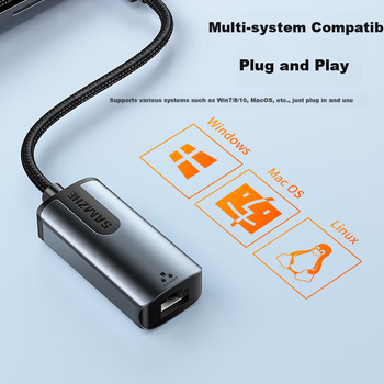 Сетевой адаптер SAMZHE CR01S / USB Type-C / Gigabit Ethernet / Gold