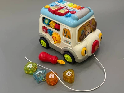Музыкальный бизибус WToys озвучивание на украинском языке каталка подсветки песни ноты мелодии несколько режимов сортер шестеренки трещотки (45585)