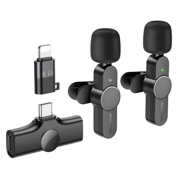 Беспроводной петличный микрофон Borofone BFK12 2в1 USB-C/Lightning с 2 микрофонами, черный