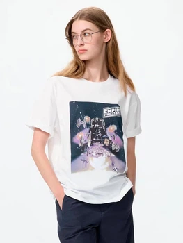 Футболка бавовняна оверсайз довга жіноча Uniqlo 313646846 M Біла з принтом (1161952333)