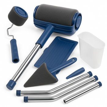 Синие валики с емкостью и трёхсекционной ручкой для высотных работ Paint Roller