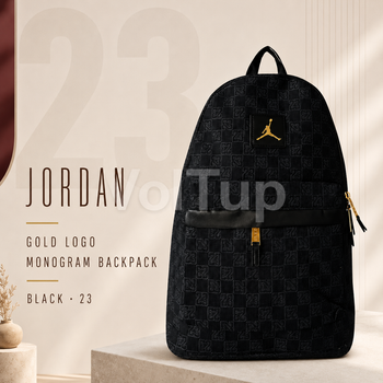 Повседневный рюкзак JORDAN Gold Logo Monogram Backpack Black с золотым логотипом, спортивный для учёбы и прогулок