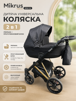 Детская универсальная коляска 2 в 1 Mikrus Tokyo New 02 (люлька, прогулочный блок, гелевые колеса, вентиляция)
