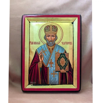 Писаная греческая икона Святой Николай Чудотворец 20×26 см