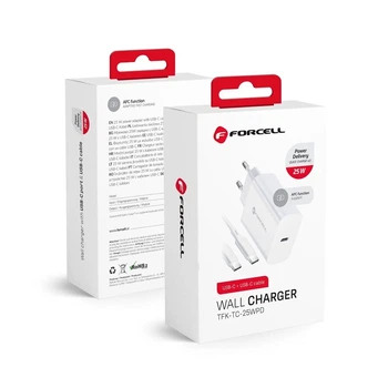 Сетевое зарядное устройство Forcell F-Energy USB C QC4.0 PD 3A 25W + кабель USB C to USB C White (5903396108099)