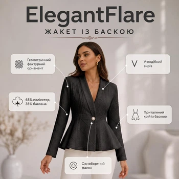 Приталенный фактурный жакет с баской ElegantFlare, размер S, черный