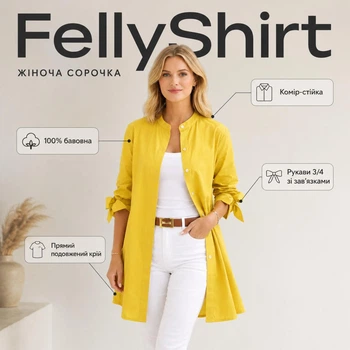 Жіноча подовжена сорочка FellyShirt, розмір S-M, жовта
