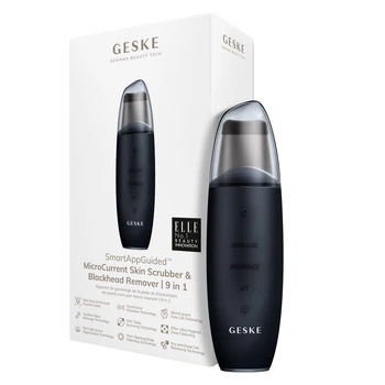 Мікрострумовий скрабер для шкіри та усунення чорних цяток GESKE MicroCurrent Skin Scrubber&Blackhead Remover 9в1 апарат для чистки обличчя та ліфтингу скребок для видалення чоних точок розгладження шкіри та усунення зморшок масаж Чорний з сірим