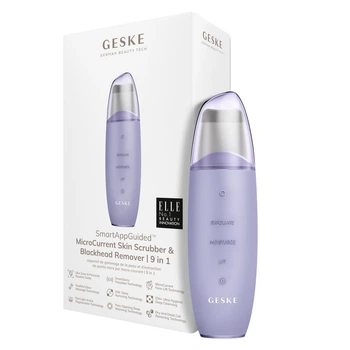 Мікрострумовий скрабер для шкіри та усунення чорних цяток GESKE MicroCurrent Skin Scrubber&Blackhead Remover 9в1 апарат для чистки обличчя та ліфтингу скребок пристрій для видалення чоних точок розгладження шкіри та усунення зморшок масаж Фіолетовий