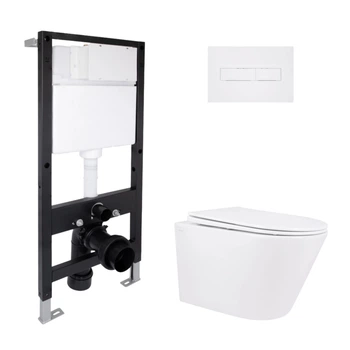 Готовое решение Qtap для ванной комнаты: подвесной унитаз Swan Rimless 520x360x320 + комплект инсталляции Standard (линейная кнопка White)