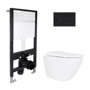 Готовое решение Qtap для ванной комнаты: подвесной унитаз Robin ML Ultra Quiet 520x365x365 + комплект инсталляции Standard (круглая кнопка Black)