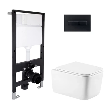 Готовое решение Qtap для ванной комнаты: подвесной унитаз Gemini Ultra Quiet 520x360x350 + комплект инсталляции Standard (линейная кнопка Black)