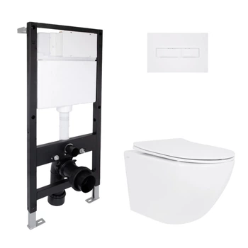 Готовое решение Qtap для ванной комнаты: подвесной унитаз Jay Ultra Quiet 485x360x320 + комплект инсталляции Standard (линейная кнопка White)