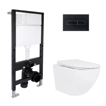 Готовое решение Qtap для ванной комнаты: подвесной унитаз Jay Ultra Quiet 485x360x320 + комплект инсталляции Standard (линейная кнопка Black)
