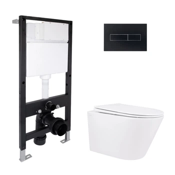 Готовое решение Qtap для ванной комнаты: подвесной унитаз Swan Rimless 520x360x320 + комплект инсталляции Standard (линейная кнопка Black)