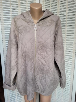 Женская итальянская однотонная курточка с вышивкой Oversize на молнии с капюшоном Темно-бежевая мокко Хлопок One Size 0046/1