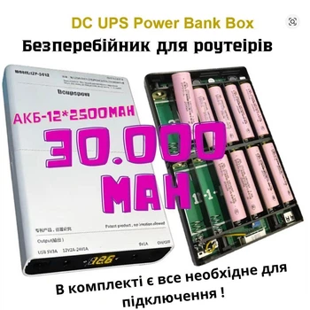 Джерело безперебійногоживлення для роутера 30000mAh 36W V3.0 (DC 5/9/12V) Комплект - ДБЖ+12xАКБ+БП+Кабелі, UPS