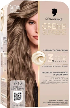 Farba do włosów Schwarzkopf Creme Supreme 7-16 Chłodny popielaty blond 182 ml (9000101747461)