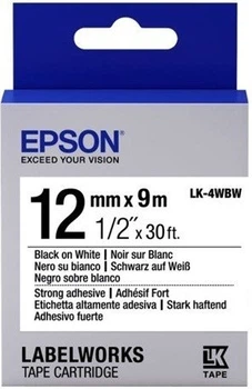 Taśma do etykiet Epson LabelWorks LK4WBW 12 mm 9 m Strong Adhesive Black/White (C53S654016)