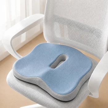Ортопедическая подушка для сидения с отверстием Memory Foam 38х30х6 см для кресла, авто голубая