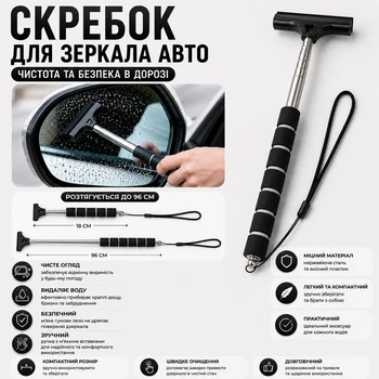 Телескопічний склоочисник для автомобіля з гумовим скребком, скребок для дзеркал авто, щітка для очищення скла від води та туману, автомобільний аксесуар Чорний