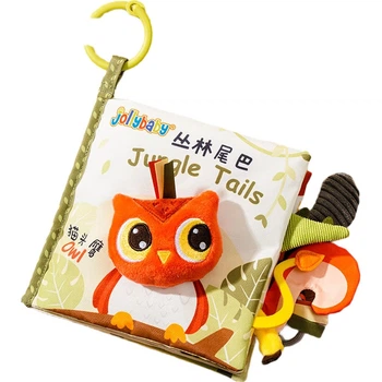 Игрушка-книжка Jollybaby из прочного материала, предназначенная для раннего развития, для детей от 0 до 6 месяцев, с возможностью отрывания ручкой — Джунгли.