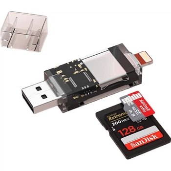 Кардридер LinkStone USB/Type-C, SD/TF, двухфункциональный, OTG, USB-C, совместимый с цифровыми зеркальными фотокамерами, видеорегистраторами и картами памяти.