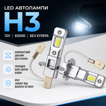 LED автолампи H3 12V 6500K без кулера для фар та ПТФ
