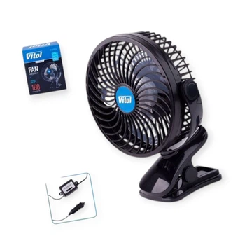 Вентилятор 12 V (d 7" - 18,0 см) пластик, прищепка, USB, 2 скорости Vitol