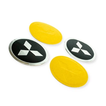 Наклейка на колісний диск/ковпак (d-90 мм) Mitsubishi, чорна (к-кт 4 шт) Sahler