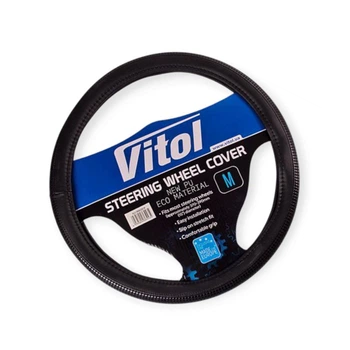 Чехол руля M кожзам (37 - 39 см) черный Vitol один шов