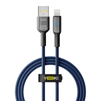 Кабель USB YOKI SMART YK-SM31 Lightning 2.4A 1.2m с LED индикатором автоматическое выключение из цинкового сплава Black.