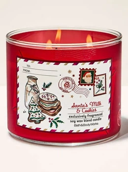 Ароматична свіча 3-х гнітильна Bath and Body Works "Santa's Milk & Cookies 3-Wick Candle",411 г (667659412983)