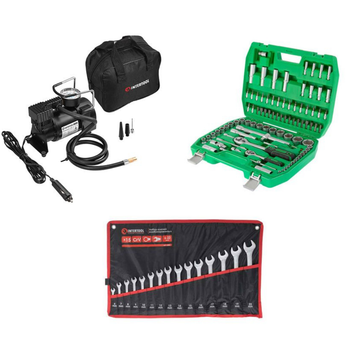 Набор для авто INTERTOOL компрессор AC-0004 + набор инструментов ET-6094SP + набор ключей HT-1204
