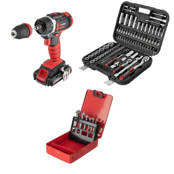 Набор для мастера INTERTOOL: шуруповерт WT-0317 + головки ET-8094 + зенковки SD-5006