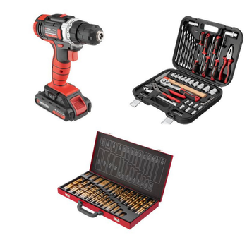 Набор для мастера INTERTOOL: шуруповерт WT-0314 + головки ET-8056 + сверла SD-0309