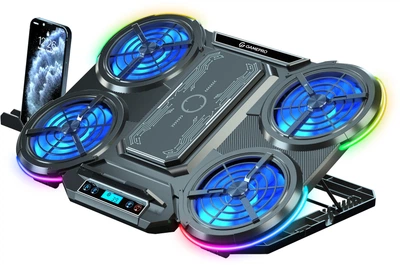 Тримач для ноутбука GamePro CP1450 з 5 вентиляторами RGB-підсвічуванням і LCD-дисплеєм Чорний (CP1450)