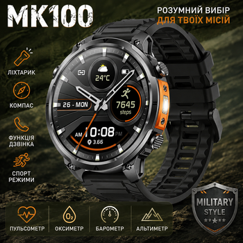 Смарт часы мужские Lemfo MK100 (разговор, пульсоксиметр, компас, фонарик) 720 мАг