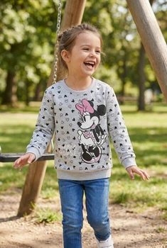 Детский свитшот Disney р. 122-128 (6-8 лет) для девочки серый с Минни Маус на флисе