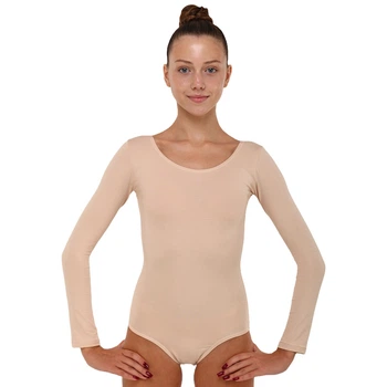 Купальник бежевый с длинным рукавом из хлопка Alema Sport 11-35 для танцев и гимнастики рост 140см