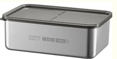 Контейнер для хранения продуктов COOKER KING из нержавеющей стали 304 с крышкой, герметичный ланч-бокс, глубокий, 1500 мл.