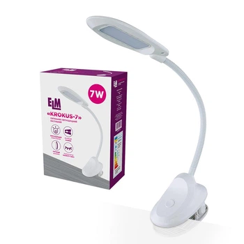 Настільна LED лампа ELM KROKUS 7W 4000K з гнучкою ніжкою та кліпсою Біла (27-0000)