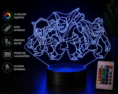 Светильник ночник «Meepo (Геомант) персонаж Dota 2 Дота 2 » на подарок дотеру геймеру фанату Dota. 3D лампа с Led-подсветкой и пультом (7 цветов 4 режима) (3DP112)