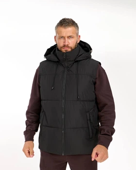 Чоловіча утеплена жилетка безрукавка Easy з капюшоном чорний S RT8483